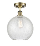 1-Light 10" Antique Brass Semi-Flush Mount - Clear Crackle Large Athens Glass LED