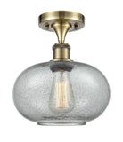 1-Light 9.5" Antique Brass Semi-Flush Mount - Charcoal Gorham Glass LED