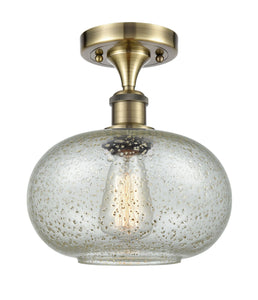 1-Light 9.5" Antique Brass Semi-Flush Mount - Mica Gorham Glass LED