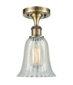 1-Light 6.25" Antique Brass Semi-Flush Mount - Mouchette Hanover Glass LED