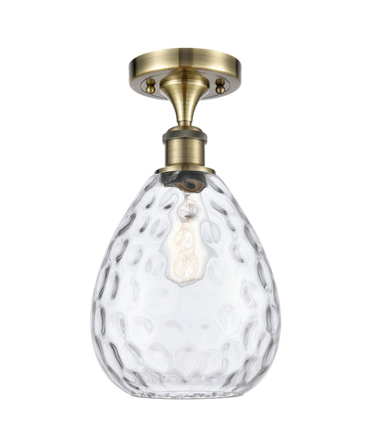 1-Light 8" Antique Brass Semi-Flush Mount - Clear Large Waverly Glass LED