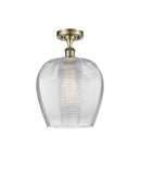 1-Light 11.75" Antique Brass Semi-Flush Mount - Clear Norfolk Glass LED