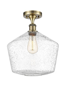 1-Light 12" Antique Brass Semi-Flush Mount - Seedy Cindyrella 12" Glass LED
