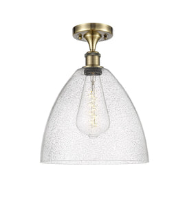 1-Light 12" Antique Brass Semi-Flush Mount - Seedy Ballston Dome Glass LED
