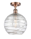 516-1C-AC-G1213-10 1-Light 10" Antique Copper Semi-Flush Mount - Clear Athens Deco Swirl 8" Glass - LED Bulb - Dimmensions: 10 x 10 x 15 - Sloped Ceiling Compatible: No