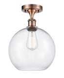 516-1C-AC-G122-10 1-Light 10" Antique Copper Semi-Flush Mount - Clear Large Athens Glass - LED Bulb - Dimmensions: 10 x 10 x 15 - Sloped Ceiling Compatible: No