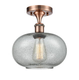 516-1C-AC-G247 1-Light 9.5" Antique Copper Semi-Flush Mount - Charcoal Gorham Glass - LED Bulb - Dimmensions: 9.5 x 9.5 x 12 - Sloped Ceiling Compatible: No