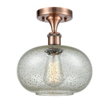 516-1C-AC-G249 1-Light 9.5" Antique Copper Semi-Flush Mount - Mica Gorham Glass - LED Bulb - Dimmensions: 9.5 x 9.5 x 12 - Sloped Ceiling Compatible: No