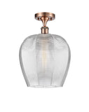 516-1C-AC-G462-12 1-Light 11.75" Antique Copper Semi-Flush Mount - Clear Norfolk Glass - LED Bulb - Dimmensions: 11.75 x 11.75 x 16.125 - Sloped Ceiling Compatible: No