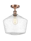516-1C-AC-G654-12 1-Light 12" Antique Copper Semi-Flush Mount - Seedy Cindyrella 12" Glass - LED Bulb - Dimmensions: 12 x 12 x 15 - Sloped Ceiling Compatible: No