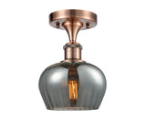 1-Light 6.5" Antique Copper Semi-Flush Mount - Plated Smoke Fenton Glass LED