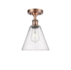 1-Light 8" Antique Copper Semi-Flush Mount - Seedy Ballston Cone Glass LED