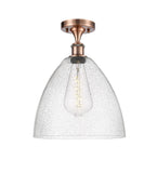 516-1C-AC-GBD-124 1-Light 12" Antique Copper Semi-Flush Mount - Seedy Ballston Dome Glass - LED Bulb - Dimmensions: 12 x 12 x 14.75 - Sloped Ceiling Compatible: No