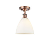 516-1C-AC-GBD-751 1-Light 7.5" Antique Copper Semi-Flush Mount - Matte White Ballston Dome Glass - LED Bulb - Dimmensions: 7.5 x 7.5 x 11.25 - Sloped Ceiling Compatible: No
