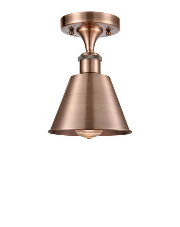Innovations Lighting 516-1C-AC-M8 Antique Copper Smithfield 1 Light Semi-Flush Mount Antique Copper Smithfield Shade Vintage Dimmable Bulbs Included