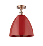 516-1C-AC-MBD-12-RD 1-Light 12" Antique Copper Semi-Flush Mount - Red Plymouth Dome Shade - LED Bulb - Dimmensions: 12 x 12 x 14.75 - Sloped Ceiling Compatible: No
