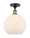 516-1C-BAB-G121-10 1-Light 10" Black Antique Brass Semi-Flush Mount - Cased Matte White Large Athens Glass - LED Bulb - Dimmensions: 10 x 10 x 15 - Sloped Ceiling Compatible: No