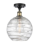516-1C-BAB-G1213-10 1-Light 10" Black Antique Brass Semi-Flush Mount - Clear Athens Deco Swirl 8" Glass - LED Bulb - Dimmensions: 10 x 10 x 15 - Sloped Ceiling Compatible: No