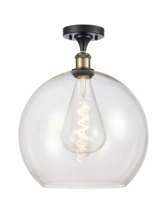 1-Light 13.75" Black Antique Brass Semi-Flush Mount - Clear Large Athens Glass LED