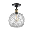 516-1C-BAB-G122-8RW 1-Light 8" Black Antique Brass Semi-Flush Mount - Clear Farmhouse Glass with White Rope Glass - LED Bulb - Dimmensions: 8 x 8 x 13 - Sloped Ceiling Compatible: No