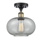 516-1C-BAB-G247 1-Light 9.5" Black Antique Brass Semi-Flush Mount - Charcoal Gorham Glass - LED Bulb - Dimmensions: 9.5 x 9.5 x 12 - Sloped Ceiling Compatible: No