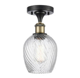 516-1C-BAB-G292 1-Light 5" Black Antique Brass Semi-Flush Mount - Clear Spiral Fluted Salina Glass - LED Bulb - Dimmensions: 5 x 5 x 11 - Sloped Ceiling Compatible: No