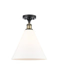 516-1C-BAB-GBC-121 1-Light 12" Black Antique Brass Semi-Flush Mount - Matte White Cased Ballston Cone Glass - LED Bulb - Dimmensions: 12 x 12 x 14.75 - Sloped Ceiling Compatible: No