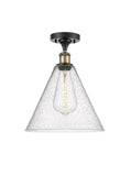 516-1C-BAB-GBC-124 1-Light 12" Black Antique Brass Semi-Flush Mount - Seedy Ballston Cone Glass - LED Bulb - Dimmensions: 12 x 12 x 14.75 - Sloped Ceiling Compatible: No