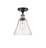 516-1C-BAB-GBC-84 1-Light 8" Black Antique Brass Semi-Flush Mount - Seedy Ballston Cone Glass - LED Bulb - Dimmensions: 8 x 8 x 11.75 - Sloped Ceiling Compatible: No