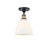 516-1C-BAB-GBD-751 1-Light 7.5" Black Antique Brass Semi-Flush Mount - Matte White Ballston Dome Glass - LED Bulb - Dimmensions: 7.5 x 7.5 x 11.25 - Sloped Ceiling Compatible: No