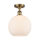 516-1C-BB-G121-10 1-Light 10" Brushed Brass Semi-Flush Mount - Cased Matte White Large Athens Glass - LED Bulb - Dimmensions: 10 x 10 x 15 - Sloped Ceiling Compatible: No