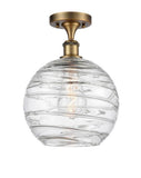 516-1C-BB-G1213-10 1-Light 10" Brushed Brass Semi-Flush Mount - Clear Athens Deco Swirl 8" Glass - LED Bulb - Dimmensions: 10 x 10 x 15 - Sloped Ceiling Compatible: No
