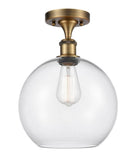 516-1C-BB-G122-10 1-Light 10" Brushed Brass Semi-Flush Mount - Clear Large Athens Glass - LED Bulb - Dimmensions: 10 x 10 x 15 - Sloped Ceiling Compatible: No