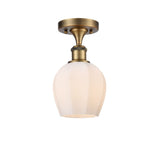 516-1C-BB-G461-6 1-Light 5.75" Brushed Brass Semi-Flush Mount - Cased Matte White Norfolk Glass - LED Bulb - Dimmensions: 5.75 x 5.75 x 10.5 - Sloped Ceiling Compatible: No