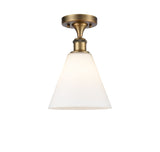 516-1C-BB-GBC-81 1-Light 8" Brushed Brass Semi-Flush Mount - Matte White Cased Ballston Cone Glass - LED Bulb - Dimmensions: 8 x 8 x 11.75 - Sloped Ceiling Compatible: No