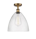 516-1C-BB-GBD-124 1-Light 12" Brushed Brass Semi-Flush Mount - Seedy Ballston Dome Glass - LED Bulb - Dimmensions: 12 x 12 x 14.75 - Sloped Ceiling Compatible: No