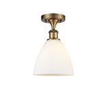 516-1C-BB-GBD-751 1-Light 7.5" Brushed Brass Semi-Flush Mount - Matte White Ballston Dome Glass - LED Bulb - Dimmensions: 7.5 x 7.5 x 11.25 - Sloped Ceiling Compatible: No