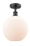 516-1C-BK-G121-10 1-Light 10" Matte Black Semi-Flush Mount - Cased Matte White Large Athens Glass - LED Bulb - Dimmensions: 10 x 10 x 15 - Sloped Ceiling Compatible: No
