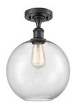 516-1C-BK-G122-10 1-Light 10" Matte Black Semi-Flush Mount - Clear Large Athens Glass - LED Bulb - Dimmensions: 10 x 10 x 15 - Sloped Ceiling Compatible: No