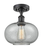 516-1C-BK-G247 1-Light 9.5" Matte Black Semi-Flush Mount - Charcoal Gorham Glass - LED Bulb - Dimmensions: 9.5 x 9.5 x 12 - Sloped Ceiling Compatible: No