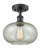 516-1C-BK-G249 1-Light 9.5" Matte Black Semi-Flush Mount - Mica Gorham Glass - LED Bulb - Dimmensions: 9.5 x 9.5 x 12 - Sloped Ceiling Compatible: No