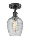 516-1C-BK-G292 1-Light 5" Matte Black Semi-Flush Mount - Clear Spiral Fluted Salina Glass - LED Bulb - Dimmensions: 5 x 5 x 11 - Sloped Ceiling Compatible: No