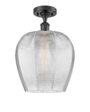 516-1C-BK-G462-12 1-Light 11.75" Matte Black Semi-Flush Mount - Clear Norfolk Glass - LED Bulb - Dimmensions: 11.75 x 11.75 x 16.125 - Sloped Ceiling Compatible: No