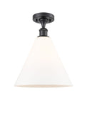 516-1C-BK-GBC-121 1-Light 12" Matte Black Semi-Flush Mount - Matte White Cased Ballston Cone Glass - LED Bulb - Dimmensions: 12 x 12 x 14.75 - Sloped Ceiling Compatible: No
