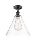 516-1C-BK-GBC-122 1-Light 12" Matte Black Semi-Flush Mount - Cased Matte White Ballston Cone Glass - LED Bulb - Dimmensions: 12 x 12 x 14.75 - Sloped Ceiling Compatible: No