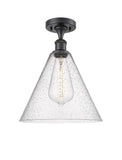 516-1C-BK-GBC-124 1-Light 12" Matte Black Semi-Flush Mount - Seedy Ballston Cone Glass - LED Bulb - Dimmensions: 12 x 12 x 14.75 - Sloped Ceiling Compatible: No