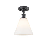 516-1C-BK-GBC-81 1-Light 8" Matte Black Semi-Flush Mount - Matte White Cased Ballston Cone Glass - LED Bulb - Dimmensions: 8 x 8 x 11.75 - Sloped Ceiling Compatible: No