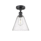516-1C-BK-GBC-84 1-Light 8" Matte Black Semi-Flush Mount - Seedy Ballston Cone Glass - LED Bulb - Dimmensions: 8 x 8 x 11.75 - Sloped Ceiling Compatible: No