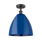 516-1C-BK-MBD-12-BL 1-Light 12" Matte Black Semi-Flush Mount - Blue Plymouth Dome Shade - LED Bulb - Dimmensions: 12 x 12 x 14.75 - Sloped Ceiling Compatible: No
