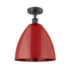 516-1C-BK-MBD-12-RD 1-Light 12" Matte Black Semi-Flush Mount - Red Plymouth Dome Shade - LED Bulb - Dimmensions: 12 x 12 x 14.75 - Sloped Ceiling Compatible: No